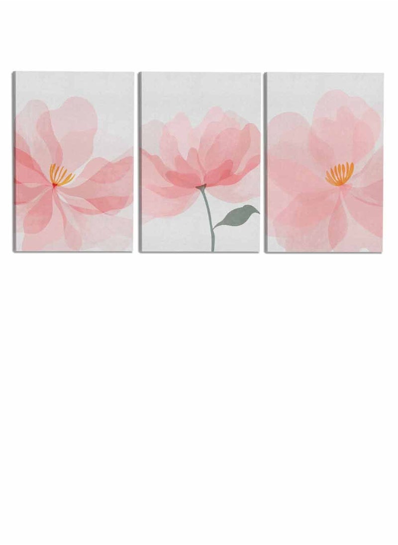 LOWHA Set Of 3 Framed Canvas Wall Arts Stretched Over Wooden Frame, Abstract Flowers Paintings, For Home, Living Room, Office Decor  - Image 4