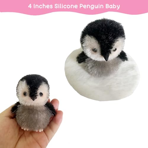 VOLOBE 4 Inches Silicone Penguin Realistic Silicone Animal with Sleeping Pad Accessories for Kids Boy Girl Birthday Christmas Handmade Gift 4 Penguin Baby - Image 5