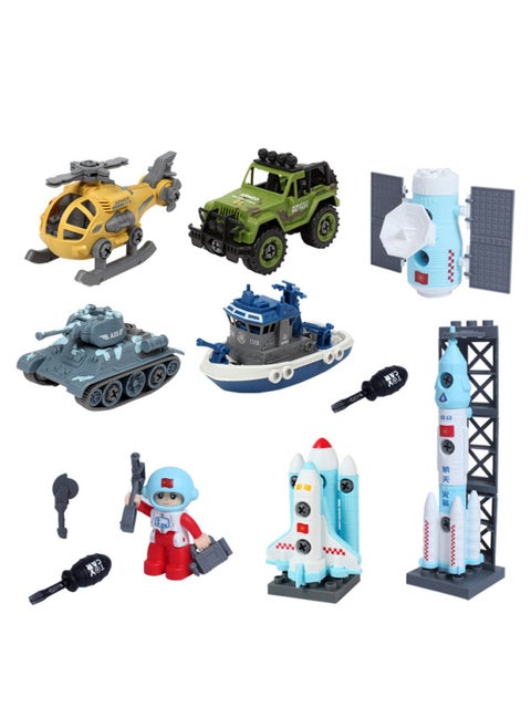 Children's Detachable Assembly Engineering Car Boy's Hands-on Ability Puzzle Excavator Screwdriver Disassembly And Assembly Suit Toy-Color:(4 Disassembly, Sea, Land And Air + Aerospace Series) + 2 Screwdrivers