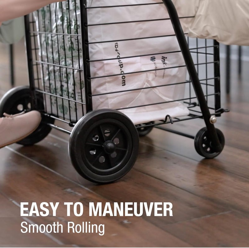 DMI عربة ديمي متعددة الاستخدامات بعجلات للاستخدام في التسوق والبقالة والغسيل وصعود السلالم تزن 75 رطلاً ولكنها تحمل حتى 90 رطلاً مدمجة وقابلة للطي سوداء - Image 3