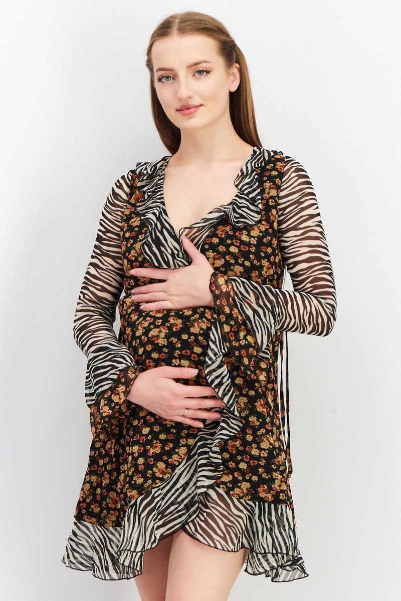 Asos Design Maternity Floral Print Mini Wrap Dress, Multicolor - Image 1