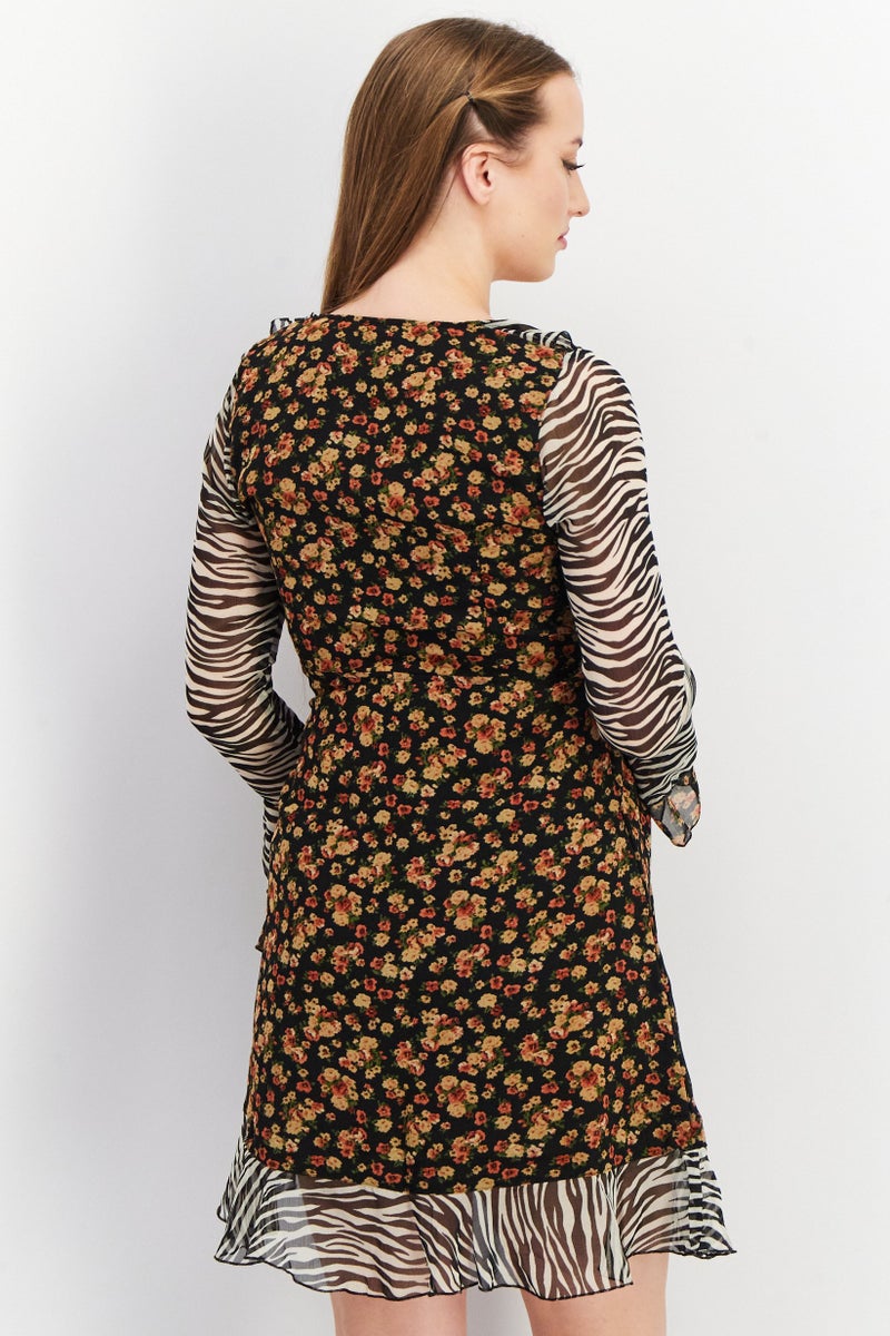 Asos Design Maternity Floral Print Mini Wrap Dress, Multicolor - Image 3