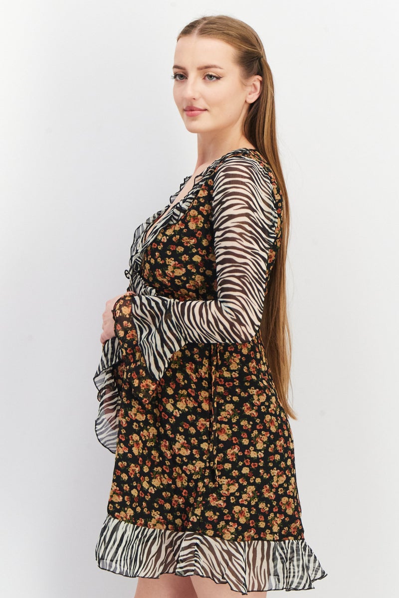 Asos Design Maternity Floral Print Mini Wrap Dress, Multicolor - Image 4