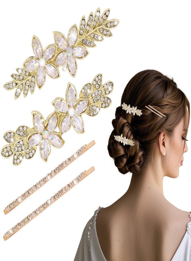 AMCAMI 4PCS Gold Hair Clips，Rhinestone Hair Barrettes For Women， Fancy Gold Hair Accessories For Wedding Bridal Bridesmaid Prom - Image 1