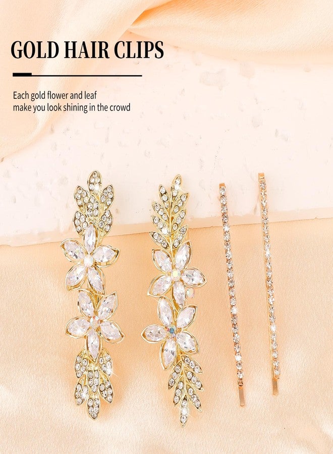 AMCAMI 4PCS Gold Hair Clips，Rhinestone Hair Barrettes For Women， Fancy Gold Hair Accessories For Wedding Bridal Bridesmaid Prom - Image 4
