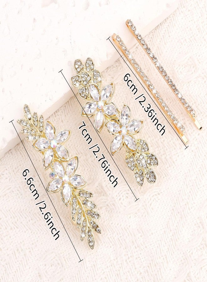 AMCAMI 4PCS Gold Hair Clips，Rhinestone Hair Barrettes For Women， Fancy Gold Hair Accessories For Wedding Bridal Bridesmaid Prom - Image 3