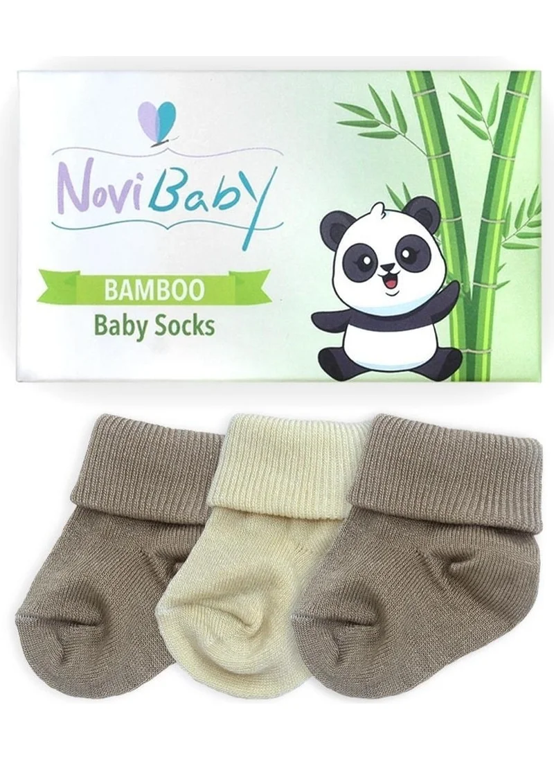 Novibaby 3-Piece Bamboo Newborn Baby Socks Latte