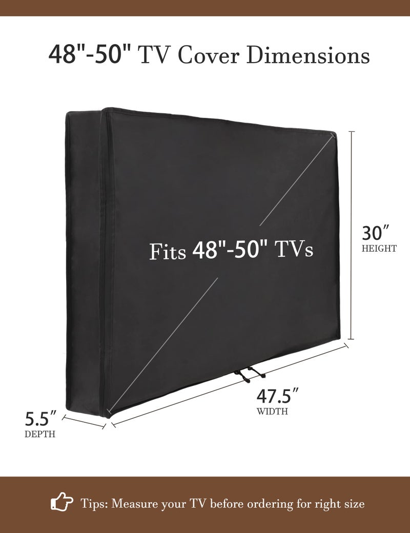 iBirdie Outdoor TV Cover 48 to 50 inch Waterproof, Cover Size 47.5''W x 30''H, Weatherproof, with Zipper for Outside Flat Screen 48 to 50 inch TV, Black, 600D Thick Fabric Protector - Image 2