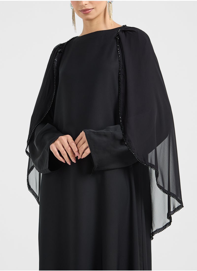 hayas closet Crew Neck Flared Embellished Sleeve Abaya  - Image 3