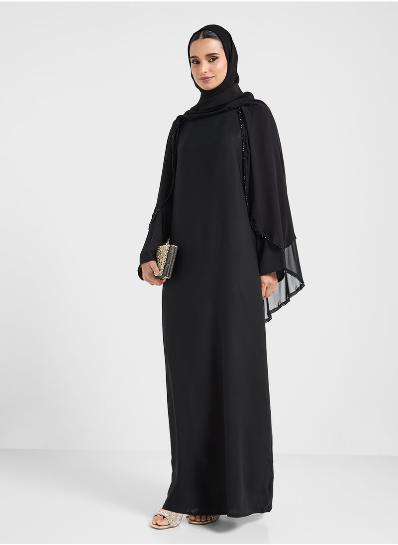 hayas closet Crew Neck Flared Embellished Sleeve Abaya  - Image 1