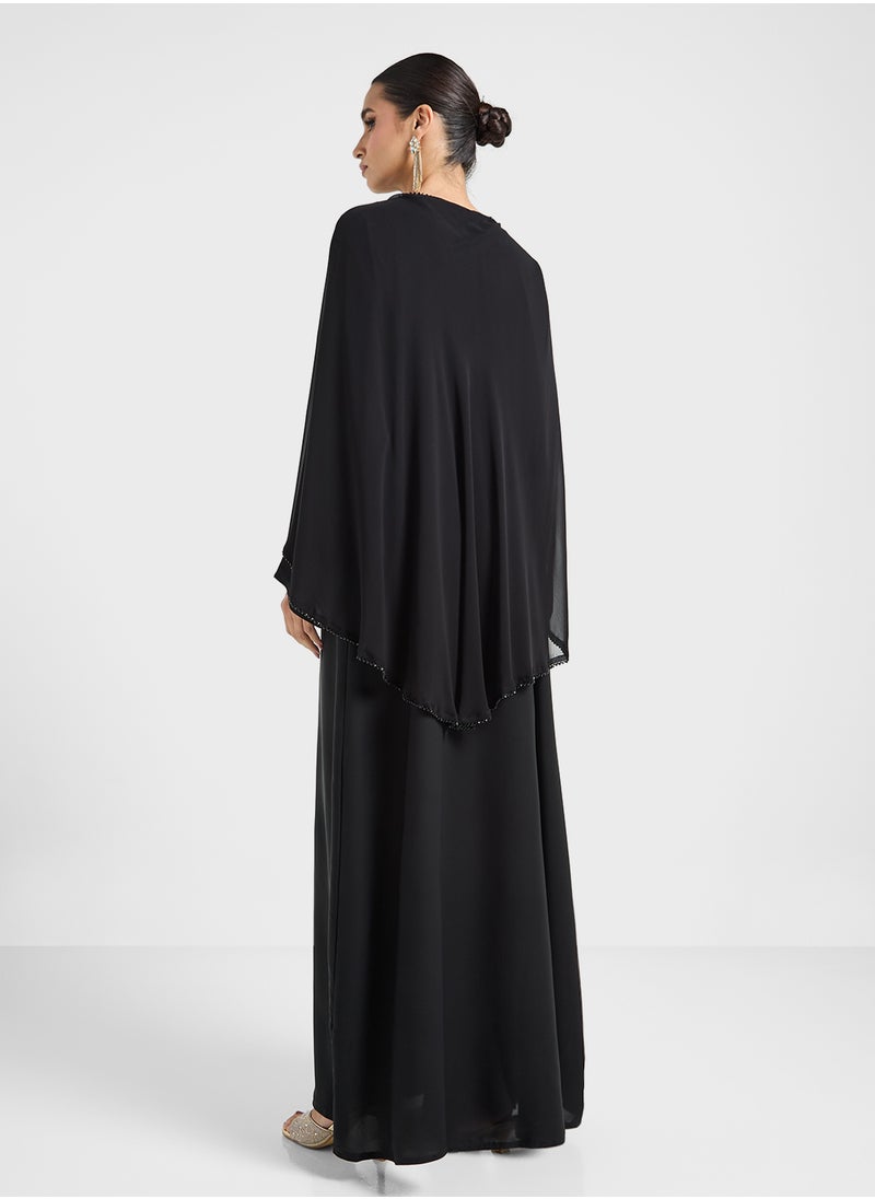hayas closet Crew Neck Flared Embellished Sleeve Abaya  - Image 2