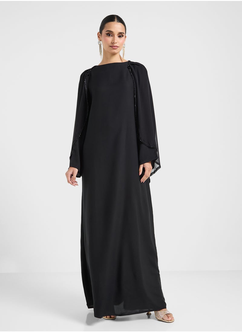 hayas closet Crew Neck Flared Embellished Sleeve Abaya  - Image 5