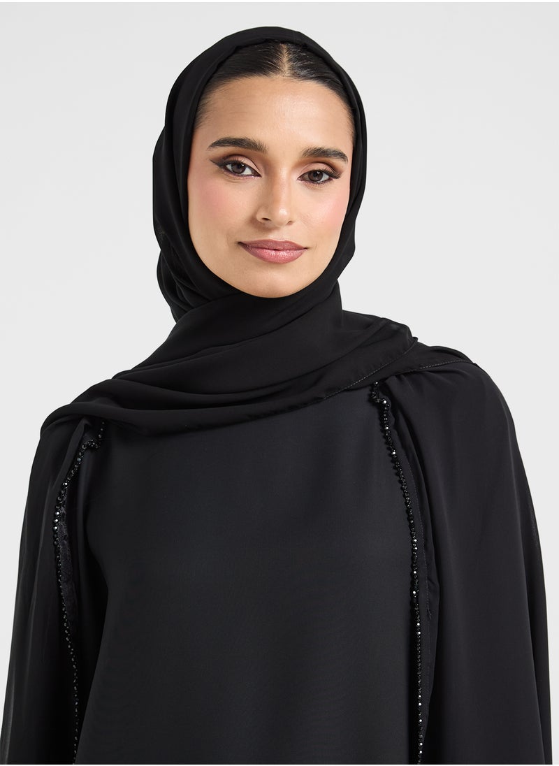 hayas closet Crew Neck Flared Embellished Sleeve Abaya  - Image 4