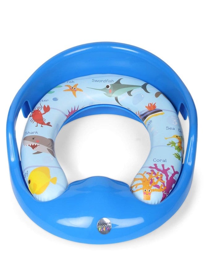 Korbox Toilet Trainer Soft Cushion Baby Potty Seat with Handle and Back Support Toilet Seat for Western Toilet (Blue) - Image 1