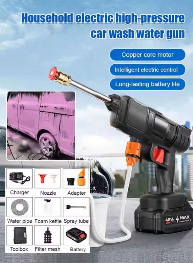 48V Cordless High Pressure Washer with 2 Batteries,30Bar Pressure Water Spray Gun, 48V Lithium Battery Lasts for Long Time with Fully Charged, Portable High Pressure Car Washer for Car/Fence/Wall/Deck Cleaning (48V) - Image 5