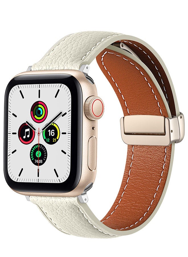 Happy D Magnetic leather strap for Apple Watch Ultra, 49mm 45mm 44mm 42mm, magnetic buckle replacement leather strap, compatible with Apple Watch series, white - Image 1