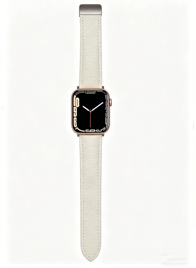 Happy D Magnetic leather strap for Apple Watch Ultra, 49mm 45mm 44mm 42mm, magnetic buckle replacement leather strap, compatible with Apple Watch series, white - Image 3