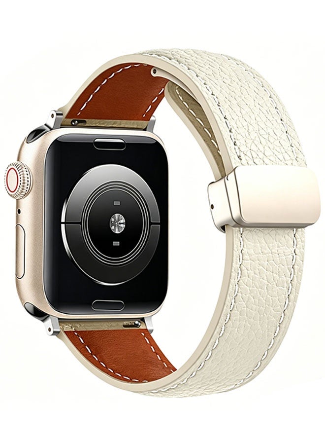 Happy D Magnetic leather strap for Apple Watch Ultra, 49mm 45mm 44mm 42mm, magnetic buckle replacement leather strap, compatible with Apple Watch series, white - Image 2