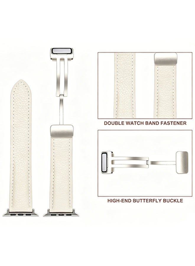 Happy D Magnetic leather strap for Apple Watch Ultra, 49mm 45mm 44mm 42mm, magnetic buckle replacement leather strap, compatible with Apple Watch series, white - Image 4