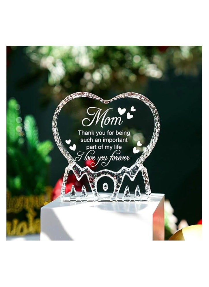 PRINTSHOP4ME - Mother’s Day Heart Shape Crystal Gift-Gift From Daughter,Son And Husband To Mom-Birthday Gift For Mom Or Grandmother-Mom Engraved Crystal - Image 1