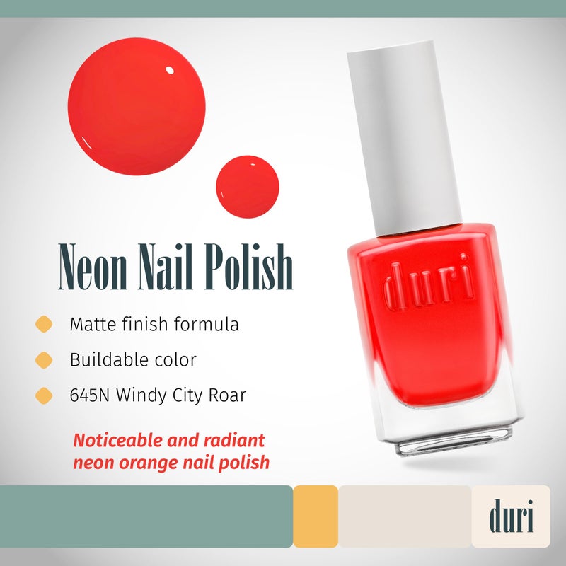 duri 645N Windy City Roar Nail Polish, Neon Red Color, Matte Finish, 0.45 Fl Oz - Image 2