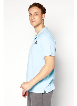Adidas Men Sportswear Fit Short Sleeve Training Polo Shirt, Sky Blue/Black  - Image 4
