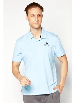 Adidas Men Sportswear Fit Short Sleeve Training Polo Shirt, Sky Blue/Black  - Image 1