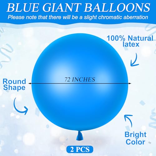 Leitee 2 Pcs 72 Inch Giant Balloons Round Latex Large Human Egg Jumbo Balloons Inflatable Air Decorations for Birthday Party Wedding EngagementBlue - Image 5