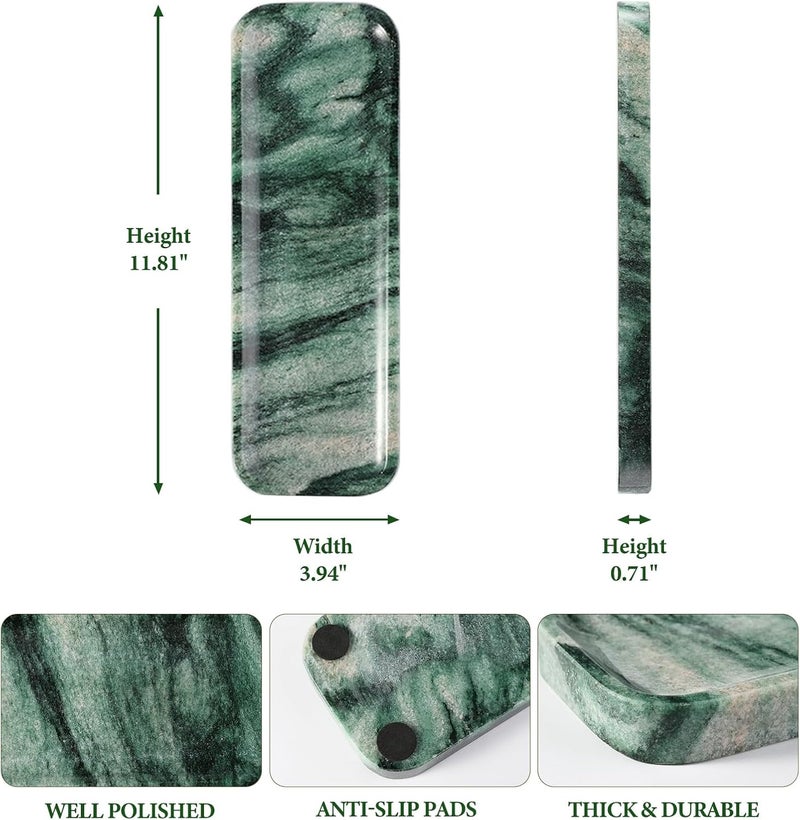 Koville Marble Tray for Bathroom Sink, 12"x4" Natural Stone Vanity Tray for Kitchen Dresser Countertop, Rectangular Decorative Marble Tray for Jewelry Perfume Trinket(Green) - Image 2