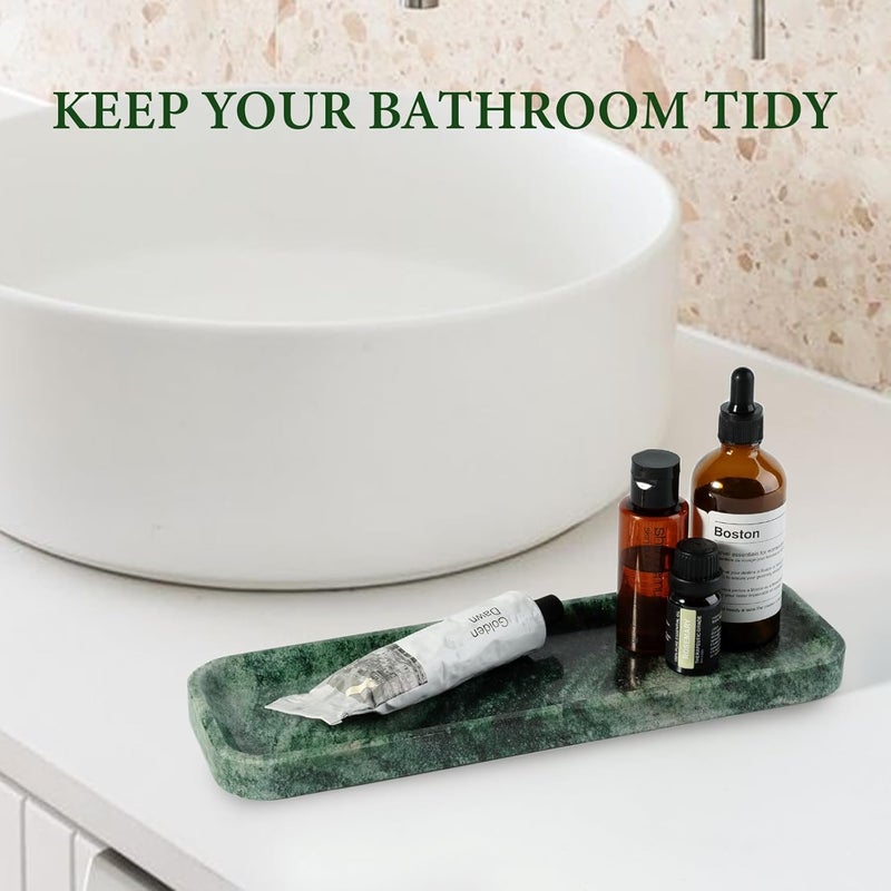 Koville Marble Tray for Bathroom Sink, 12"x4" Natural Stone Vanity Tray for Kitchen Dresser Countertop, Rectangular Decorative Marble Tray for Jewelry Perfume Trinket(Green) - Image 5
