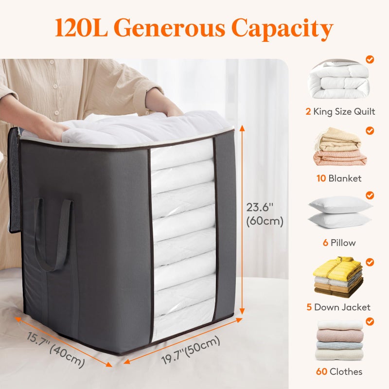 Lifewit Extra Large Blanket Comforter Storage Bags with Reinforced Handles for Bedding, Sheet, Foldable Clothes Storage Containers for King Size Quit, 120L Linen Moving Bag 4 Pack - Image 2