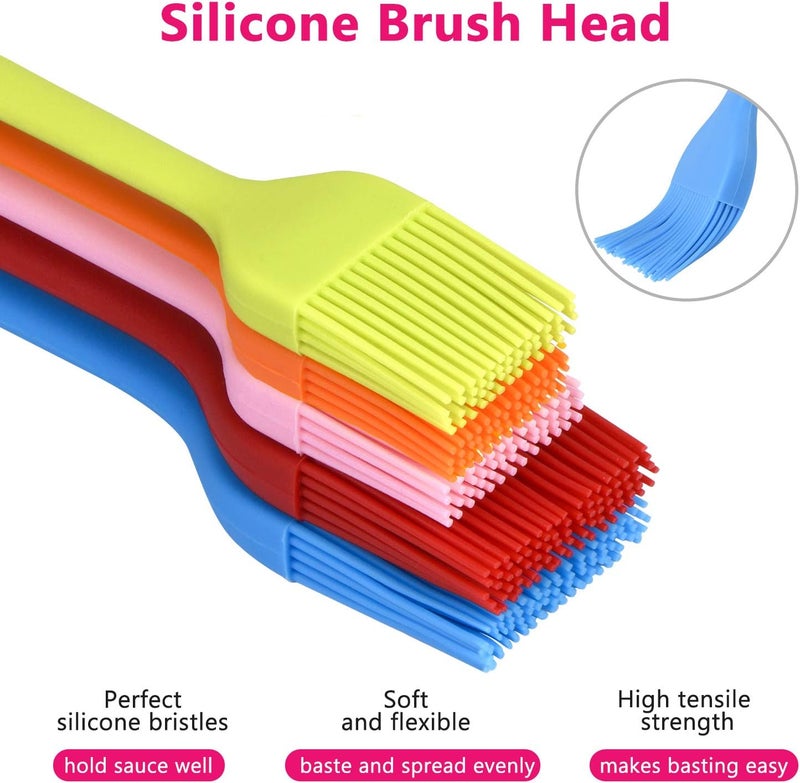 Hhyn Silicone Basting Pastry Brush Set 5 Pack Heat Resistant Spread Oil Butter Sauce for BBQ Grill Barbeque Kitchen Baking Cooking Pastries, 2 Large & 3 Small Multicolor - Image 4