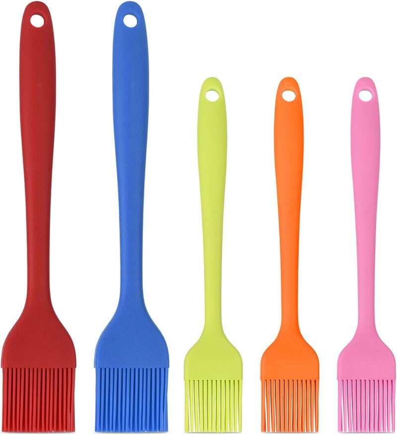 Hhyn Silicone Basting Pastry Brush Set 5 Pack Heat Resistant Spread Oil Butter Sauce for BBQ Grill Barbeque Kitchen Baking Cooking Pastries, 2 Large & 3 Small Multicolor - Image 1