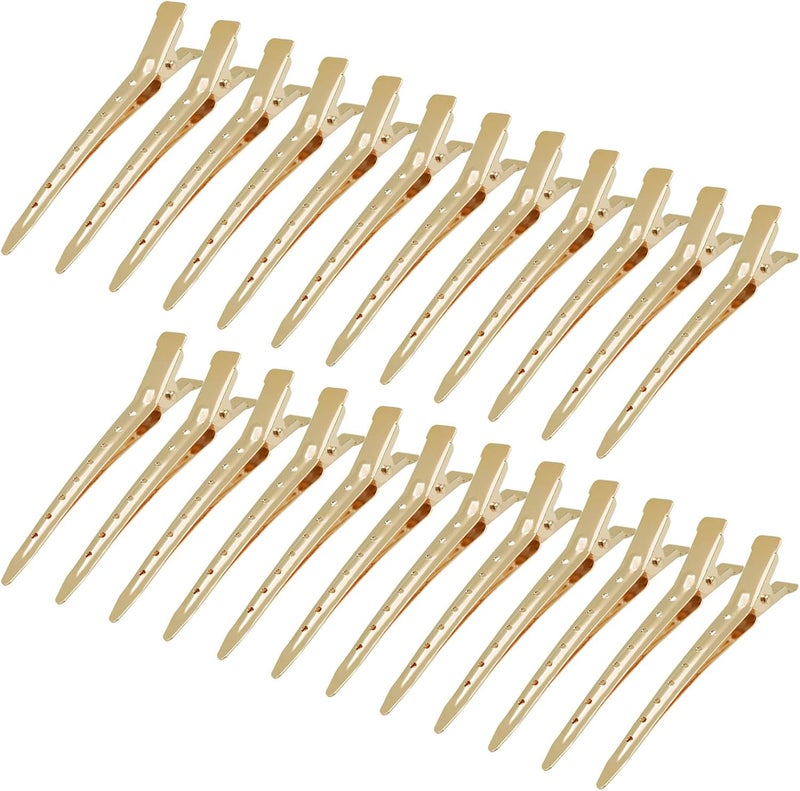 Bantoye 24 Packs Duck Bill Clips, 3.35 Inches Rustproof Metal Alligator Curl Clips with Holes for Hair Styling, Hair Coloring, Gold - Image 1