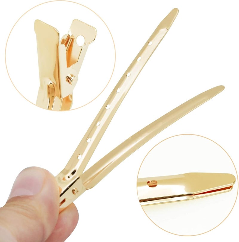 Bantoye 24 Packs Duck Bill Clips, 3.35 Inches Rustproof Metal Alligator Curl Clips with Holes for Hair Styling, Hair Coloring, Gold - Image 3