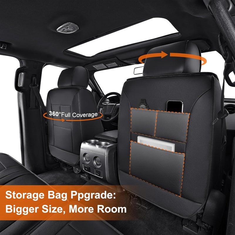 IKABEVEM Custom Fit Seat Covers for Ford F150, F250, F350, F450 (2009-2025) - Full Set, Black Faux Leather - Image 3