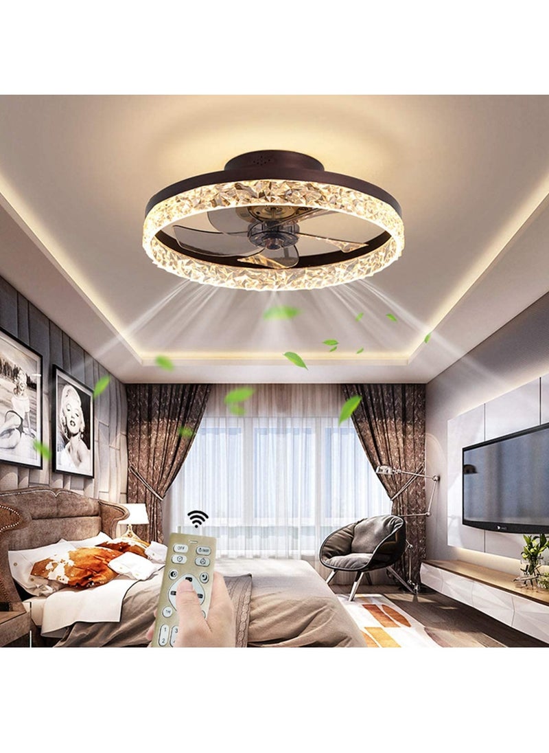 Ceiling Fan with Light, Luxury Crystal Ceiling Light, with Remote Control, 6 Speeds Adjustable, Flush Mount Ceiling Fan 50*16.5 CM for Living Room Bedroom(30W)