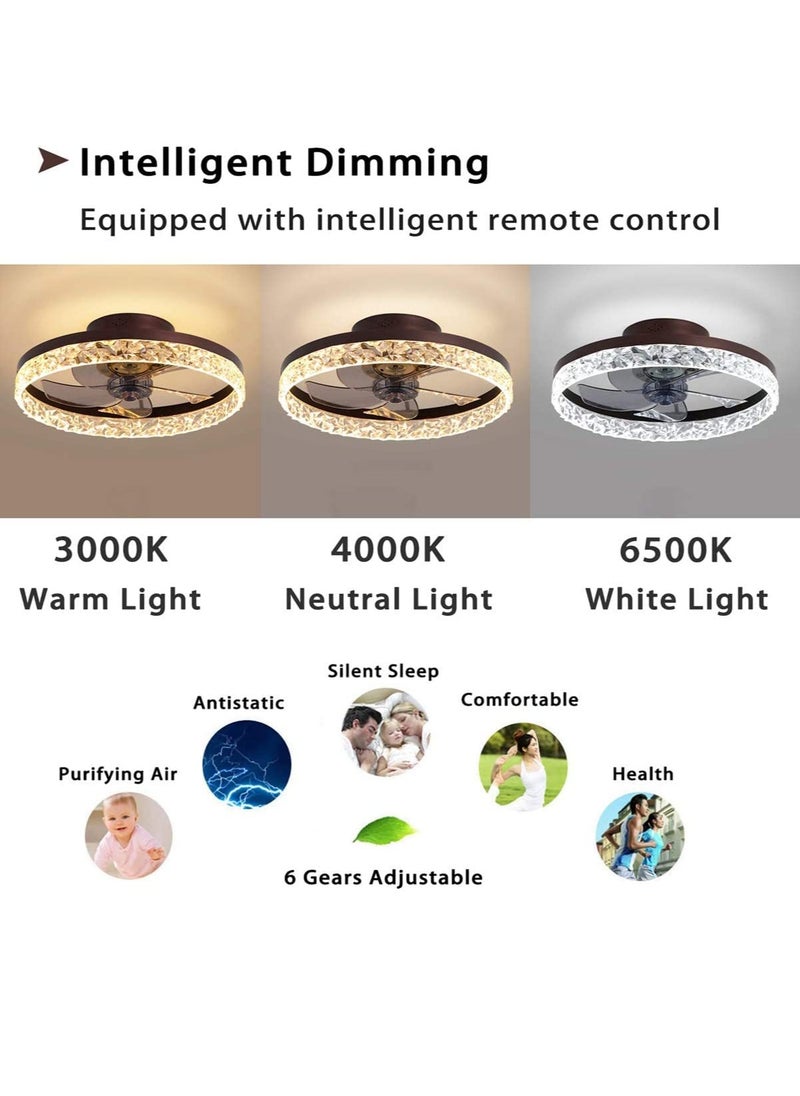Ceiling Fan with Light, Luxury Crystal Ceiling Light, with Remote Control, 6 Speeds Adjustable, Flush Mount Ceiling Fan 50*16.5 CM for Living Room Bedroom(30W)