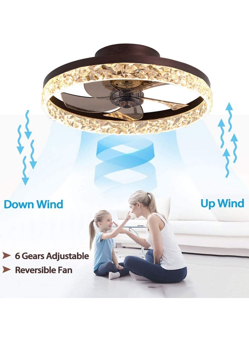 Ceiling Fan with Light, Luxury Crystal Ceiling Light, with Remote Control, 6 Speeds Adjustable, Flush Mount Ceiling Fan 50*16.5 CM for Living Room Bedroom(30W)