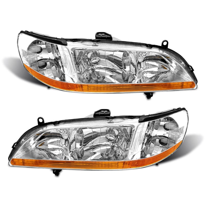 ADCARLIGHTS for 1998 1999 2000 2001 2002 Accord Headlight Assembly compatible with 98 99 00 01 02 Honda Accord 24Dr Clear Lens Chrome Housing Amber Reflector Headlamp Replacement Pair