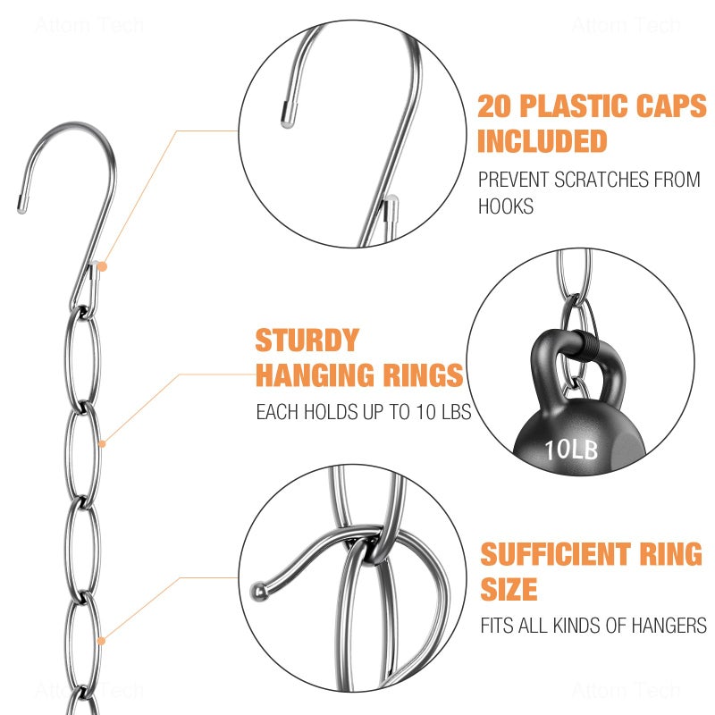 NiHome Clothing Chain Hanger 10-Pack, Metal Closet Organizer Space Saving Hangers with 7 Holes, College Dorm Room Essentials, Closet Organizers and Storage for Home, Office & Travel, Wrinkle-Reducing - Image 3