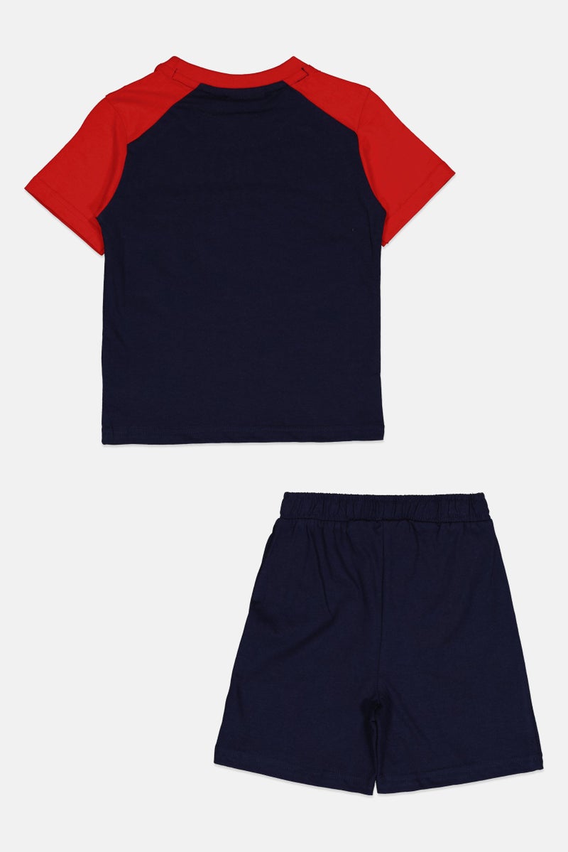 FILA Toddlers Boy 2Pcs Brand Logo T-Shirt And Bottom Short Set, Multicolor - Image 2