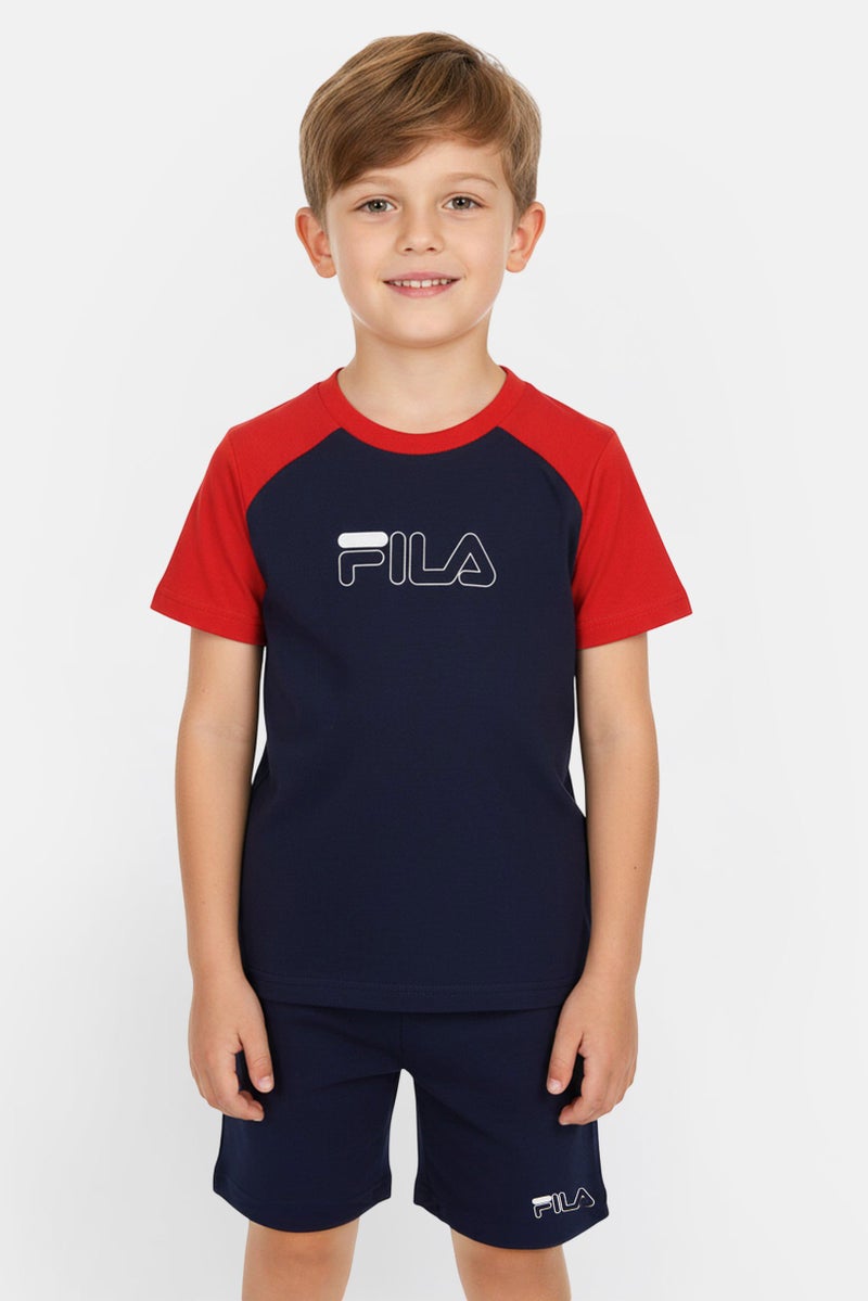FILA Toddlers Boy 2Pcs Brand Logo T-Shirt And Bottom Short Set, Multicolor - Image 1