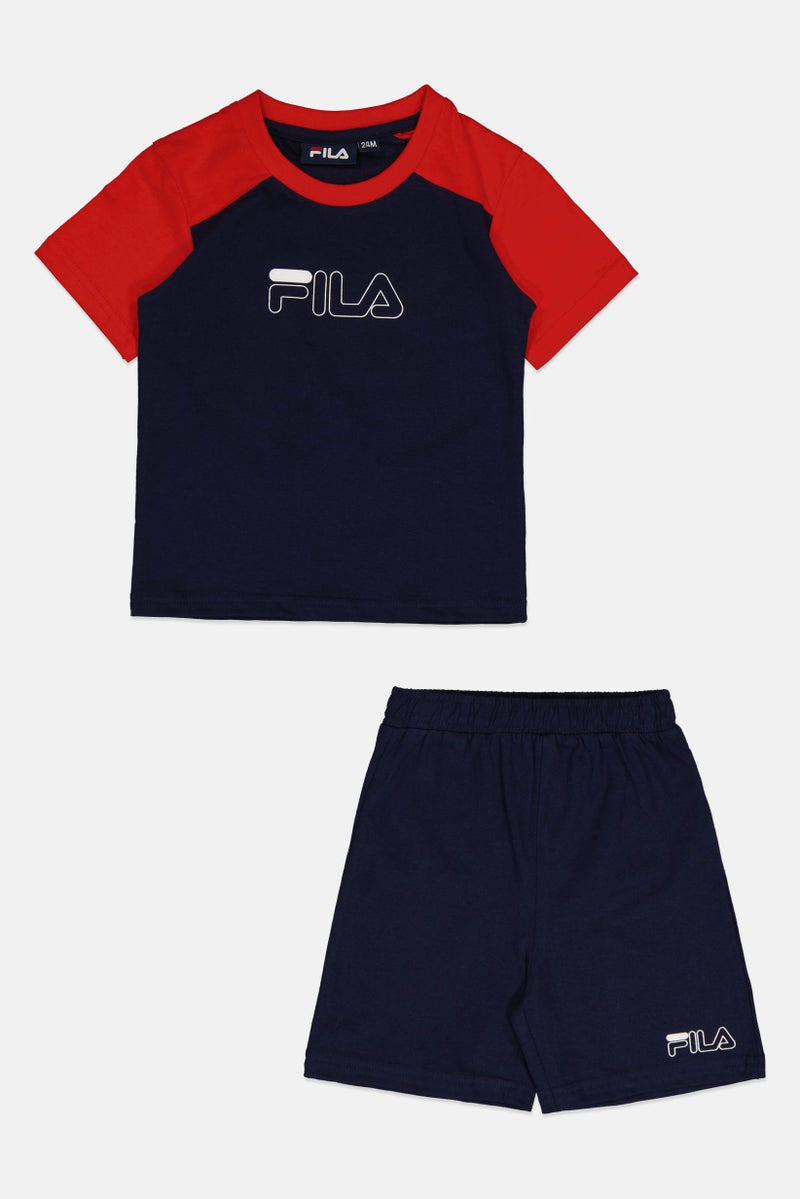 FILA Toddlers Boy 2Pcs Brand Logo T-Shirt And Bottom Short Set, Multicolor - Image 3