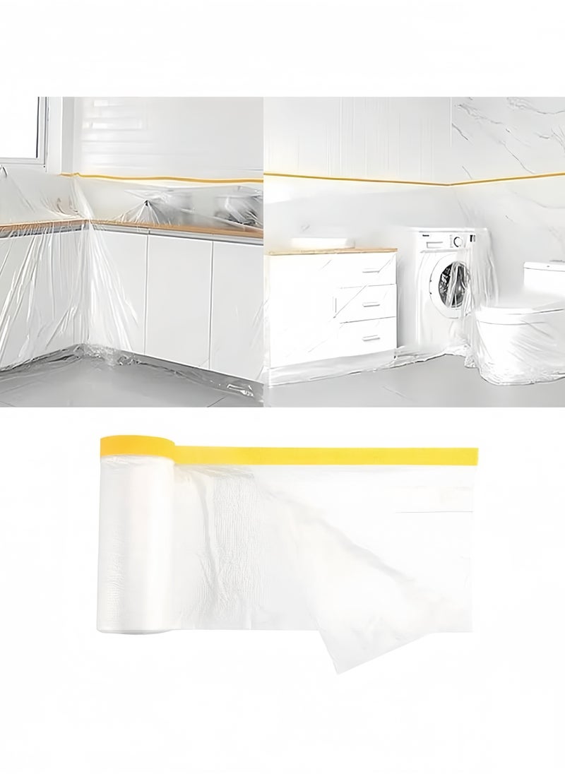 Lee Yon Pre-Taped Masking Film, Plastic Dust Proof Paint Protective Film,Waterproof Transparent Masking Film and Tape, Paint Masking Film for Furniture Wall Car Carpet ( 3 M x 20 M/9.8 FT x 65.5 FT, 1 Roll )  - Image 1