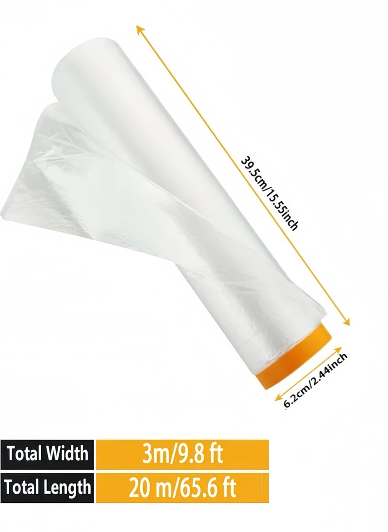 Lee Yon Pre-Taped Masking Film, Plastic Dust Proof Paint Protective Film,Waterproof Transparent Masking Film and Tape, Paint Masking Film for Furniture Wall Car Carpet ( 3 M x 20 M/9.8 FT x 65.5 FT, 1 Roll )  - Image 2