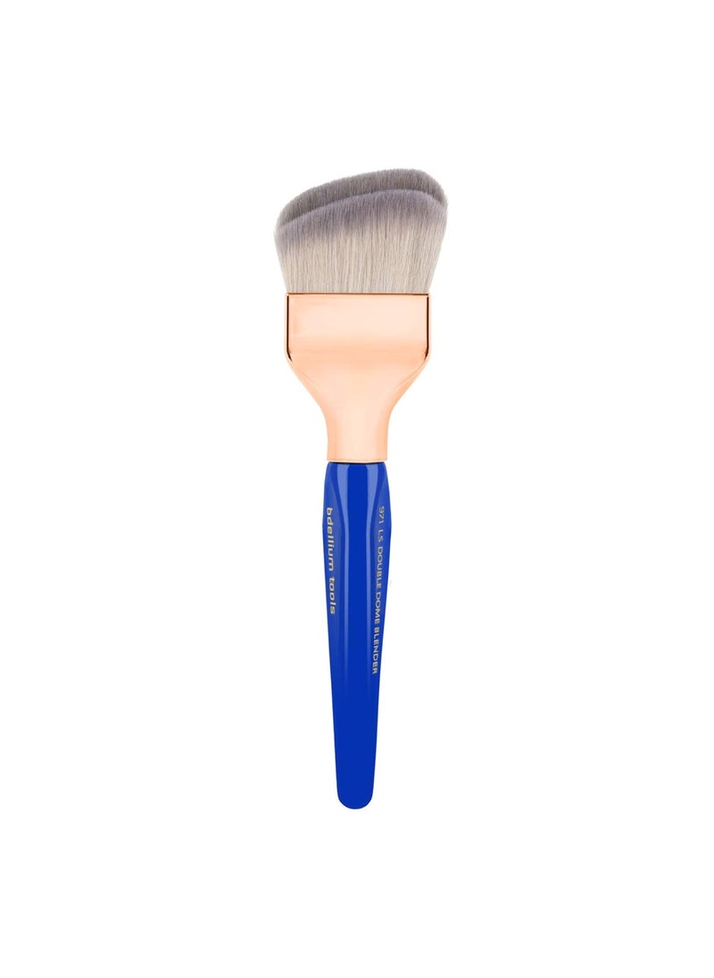 Bdellium Tools Bdellium Tools Professional Makeup Brush - Golden Triangle 971 Large Slanted Double Dome Blender - With All Vegan and Soft Synthetic Fibers, For Foundation Application & Blending (Blue, 1pc) 