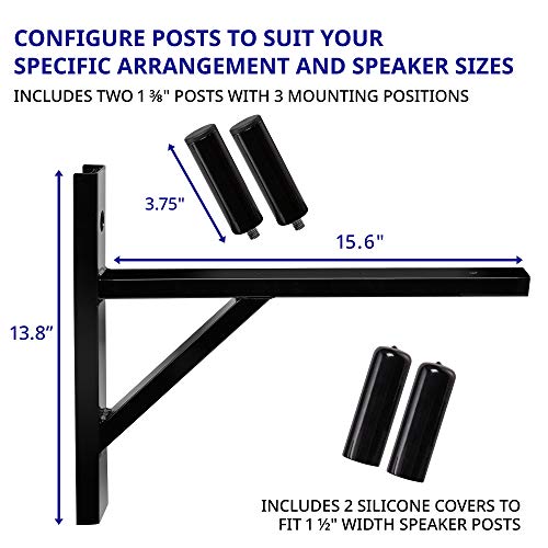 LyxPro Wall Mount Speaker Bracket for Professional Audio PA Speaker Holder Set of 2 Pair Heavy Duty Metal Supports 90 Lbs. Weight Capacity Interchangeable Posts Black - LYXWSB15B - Image 2