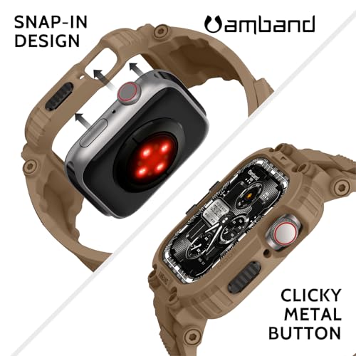 amBand Bands Compatible with Apple Watch 9/8/7 45mm, M1 Sport Series Rugged Case with TPU Strap Military Protective Tough Cover Bumper for iWatch SE3/SE2/SE/6/5/4/3 44mm 42mm Men Desert Tan - Image 5