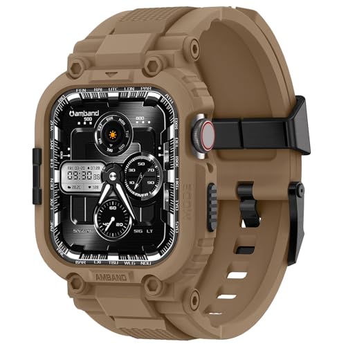 amBand Bands Compatible with Apple Watch 9/8/7 45mm, M1 Sport Series Rugged Case with TPU Strap Military Protective Tough Cover Bumper for iWatch SE3/SE2/SE/6/5/4/3 44mm 42mm Men Desert Tan - Image 1